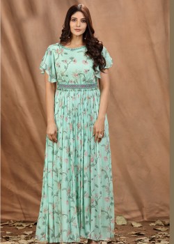 Sea Green Viscose Designer Gown